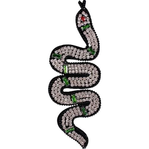 10pieces Beaded White Diamond Snake Patches Rhinestones Crystal Embroidery Applique Badges Craft Diy Sewing for Brooches TH730