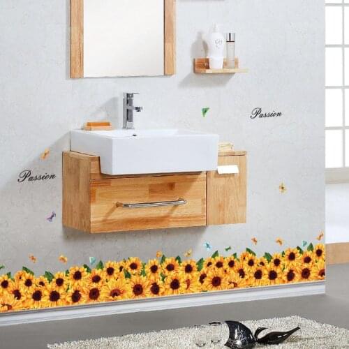 137*36cm Beautiful Sunflower Baseboard Wall Stickers Natural Plant Home Decor for Kitchen Bedroom Fashion PVC Vinyl Wall Decals