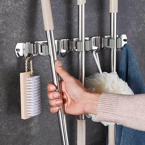 2 Pack Broom Mop Holder Wall Mount Heavy Duty Hanger Broom Organizer For Garden Garage Laundry Room Bathroom Kitchen