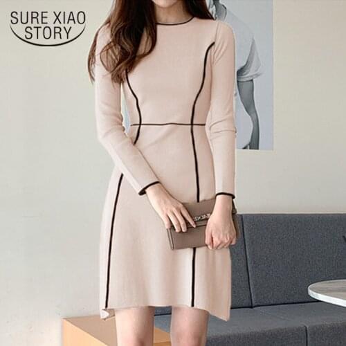 2021 Spring New Fashion Elegant Knitted Dress Women Vintage A Line Ladies Dress O-Neck High Waist Dress for Women Vestidos 12702