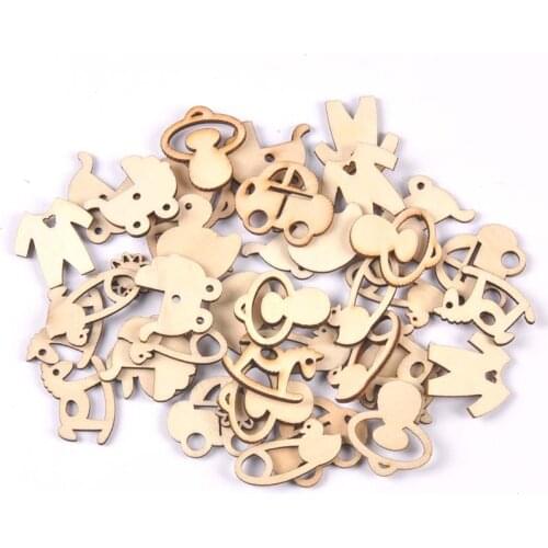 50pcs Mix Baby Pattern Natural Wood Chip Scrapbooking Carft for Home Decoration Diy 21-30mm mt2232