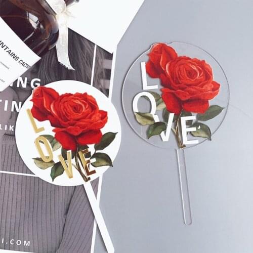 INS Valentines day Acrylic Cake Topper Rose "Love "Wedding Cake Decorations for Valentines day Wedding Party Cake Supplies