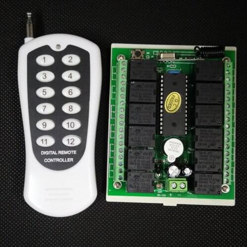 Free shipping 12V 12CH Remote Control Switch RF Wireless Transmitter Receiver Learn Code 8 Kinds Work Way 315/433 Max 5A 250VAC