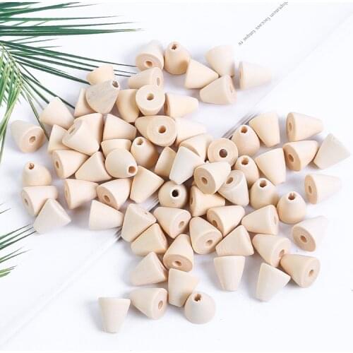 50pcs/lot Natural Wood Beads Unfinished Geometric Cone Shaped Loose Wooded Beads Diy/handmade Necklace Bracelet Jewelry Makeing