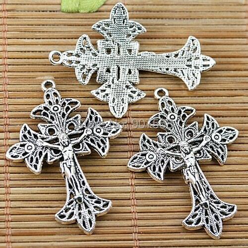 12pcs tibetan silver color floral crucifix charms EF1459
