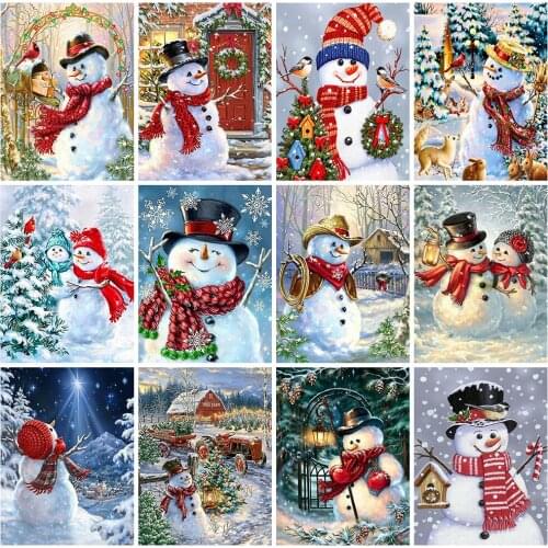 Huacan Diamond Painting Kit Cartoon DIY Diamond Embroidery Cross Stitch Snowman Mosaic Sale Christmas Gift