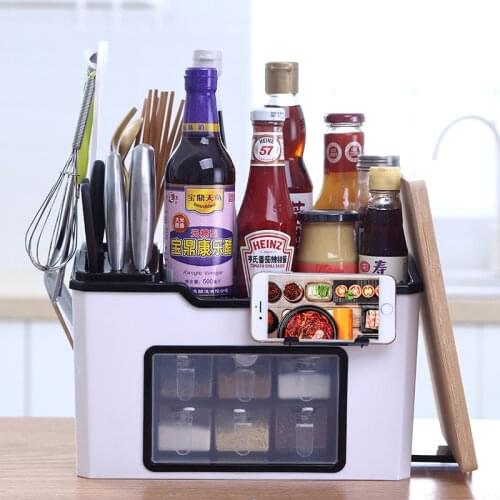 Kitchen Storage Box Large Capacity Seasoning Floor-Mounted Kitchen Tools Spice Organizer Multi-Function Condiment Shelf Tools