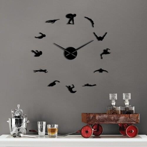 GZ304 Swimming Acrylic 3D Mirror Wall Clock European Style Living Room Large Wall Wall Clock