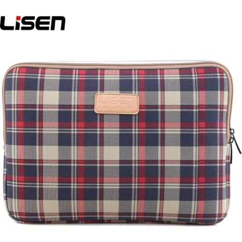 Lisen Plaid Pattern Neoprene Laptop Sleeve Case Waterproof Shockproof Notebook Laptop Hand Bags for Man Woman College Student