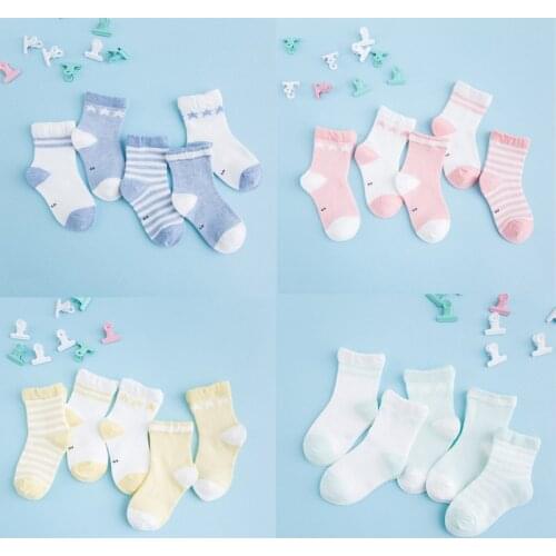 5 Pairs /lot Baby Socks 95% Cotton Socks Striped Stars Mesh Socks 0-2 Years Old Boys and Girls Socks
