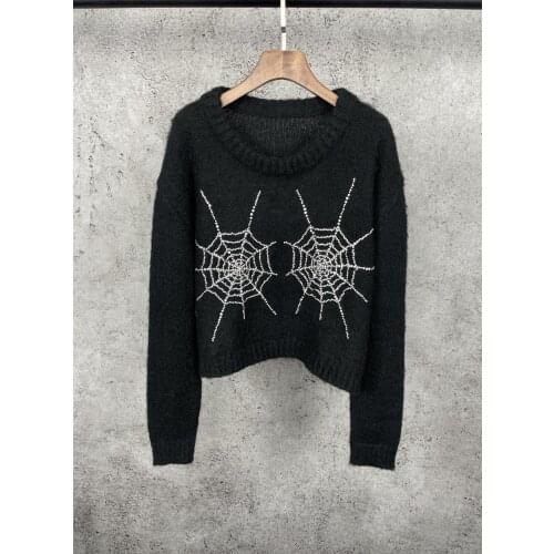 New ladies fashion 2021 long sleeve sexy casual solid color crystal diamond mohair top 1223