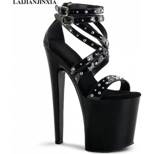 LAIJIANJINXIA New black wedding sandals 9 inches high heels shoes open-toed shoes platform fashionable women high heels pumps