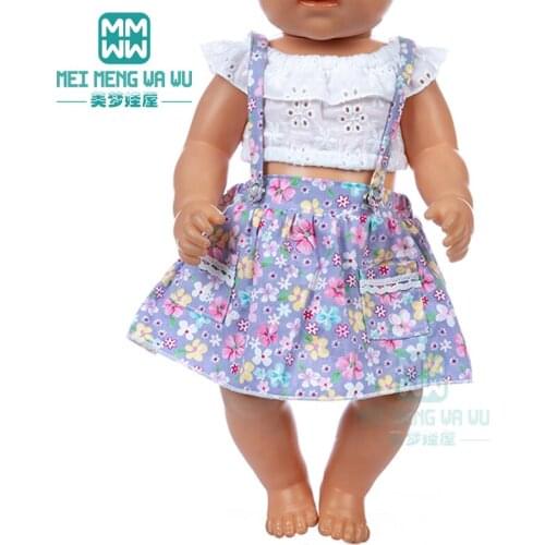Doll Clothes White shirt + flower strap skirt for 43 cm toy new born doll baby 18 Inch American doll Our Generation