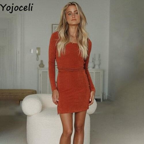 Yojoceli Sexy backless women short autumn dress Casual basic daily vintage dress O neck fashion mini dress vestidos