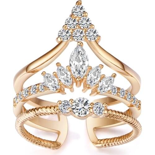 HAHA&TOTO Luxury Party Famous Brand Crown Shape Ring for Women Girls Pure Platinum Plated Inlaid Zircon Adjustable Trendy Rings
