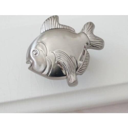 Fish Drawer Pull Handles Dresser Knobs Cabinet Door Knob / Furniture Hardware Nautical Sea Silver Nickel Steel Kids Children