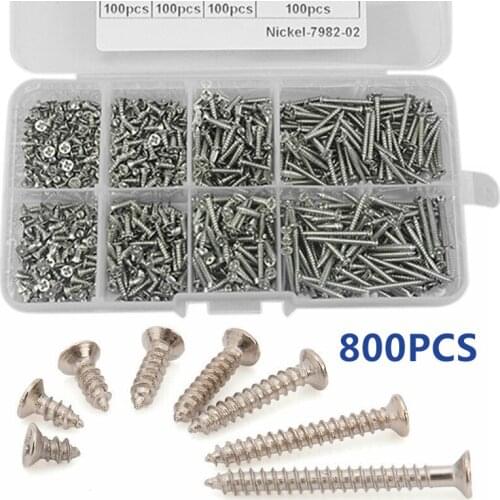 800pcs/set M2 Nickel-Plated Carbon Steel Self Tapping Screws For Wood Chipboard Home Improvement Accessories