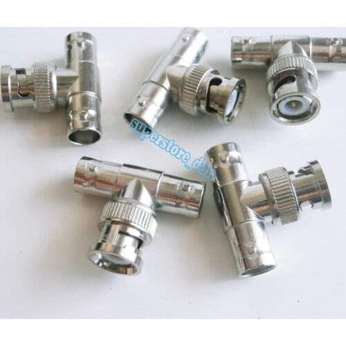 1Pcs BNC Male to 2 BNC Female Jack T-Shaped Connector 3 Way