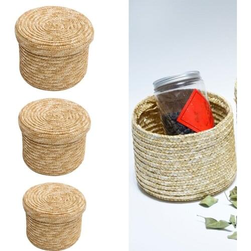 Handmade Straw Woven Storage Basket With Lid Snack Organizer Storage Box Laundry Baskets Rattan Storage Flower Basket