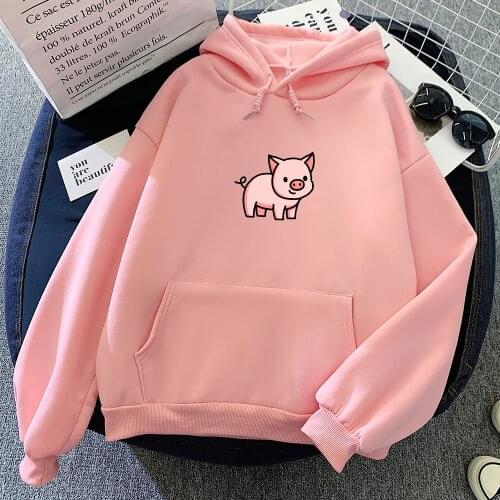 Cartoon Print Pig Hoodie Oversize Harajuku Sweatshirt Gothic Aesthetic Clothing Kpop Hoodie with Pocket Kawaii Clothes for Teens