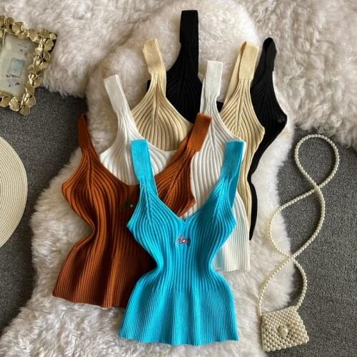 Knitted tank top women sleeveless all-match camisole solid color slim fit korean camis 2021 spring new fashion casual hot
