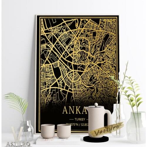 Turkey Ankara Dark Background Map Creative Poster Line Drawing Art Print Canvas Painting Modern Minimalist Study Room Home Decor