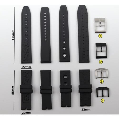 Top Quality Silicone Rubber thick Watch band 22mm Black Watch Strap For navitimer/avenger/Breitling strap with pin buckle