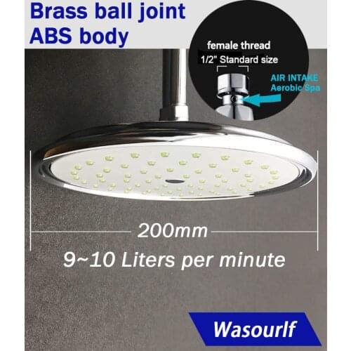 WASOURLF rain shower head wall mounted guarantee 8 inch pressurized water saving plastic chrome shower spa high quality
