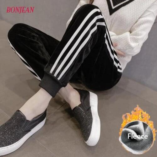 Women Pant Loose Striped Thick Sweatpants 4XL Fleece Casual Workout Trousers Winter Warm Female Sport Pants Running Plus Size