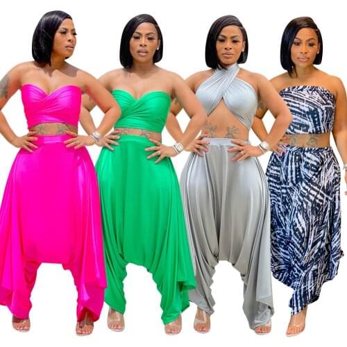 2021 Best Quality Famous Brand Women Set 2Pcs Short Top Strapless Wide Leg Pants