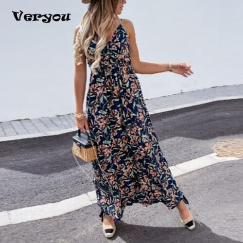 2021 Summer Boho Floral Print Dress Women Lantern Sleeveless Party Dresses V Neck Beach Boho Dress Female Vacation Long Dress
