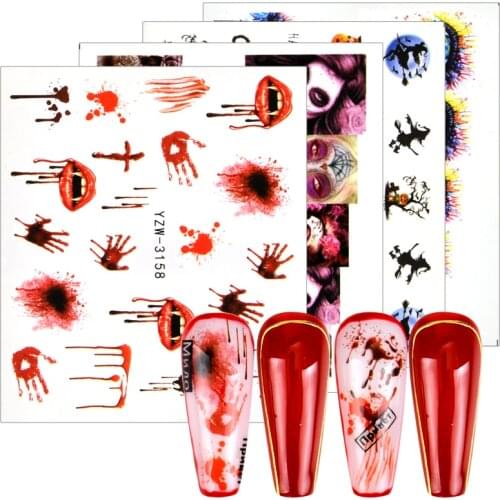 WUF 1 Sheet Halloween Nail Art Sticker Sexy Skull Bone Water Transfer Decals Nails Foil Manicure Decoration