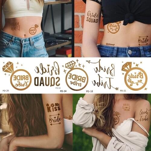 10pcs Flash Diamond Love Temporary Tattoos Fake Metal Bride Bridesmaid Wedding Marrige Tatoos Tiny Bachelorette Party Body Art