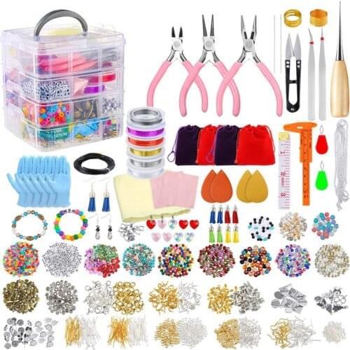 13MC Jewelry Making Supplies DIY Kit with Beads Charms Findings Jewellery Pliers Beading Wire for Necklace Bracelet Earrings