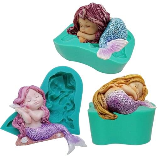 3D Sleeping Mermaid Fondant Silicone Cake Molds Cute Mermaids Cake Decorating Handmade Sugarcrafts Chocolate Soap Moulds #New