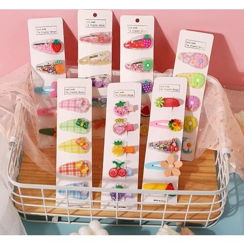 5/10Pcs Fruit Hair Clips For Girls Kids New Transparent Hairpins Fashion Children PVC BB Clips Cartoon Animal Hair Accessories