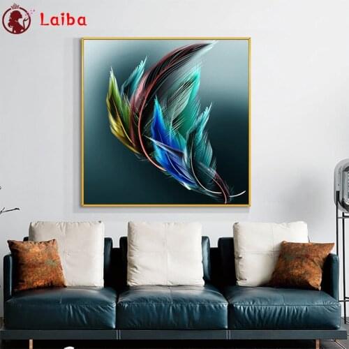 Diy Diamond Painting Modern art, colored feathers diamond mosaic full square drill diamond embroidery cross stitch home decor