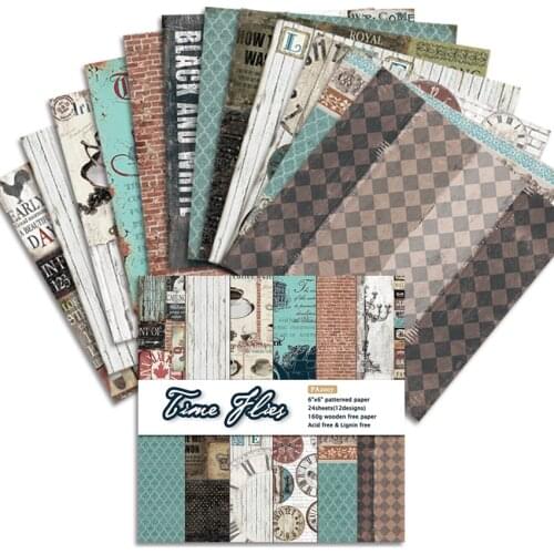 Time Flies 24 sheet 6"X6" DIY Scrapbooking design patterned paper pack handmade craft paper craft Background pad AlinaCraft