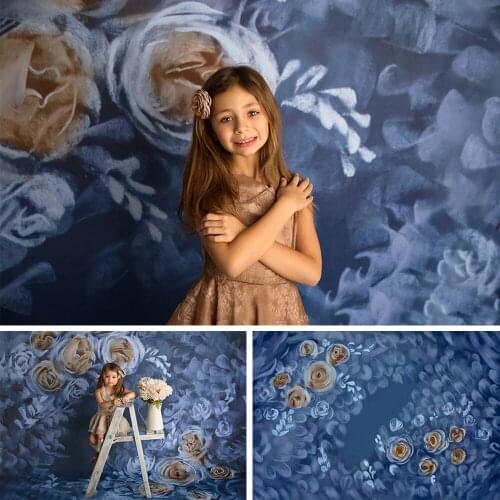 Blue Floral Baby Birthday Background Photo Studio Brown Flowers Retro Newborn Baby Blue Photography Backdrops