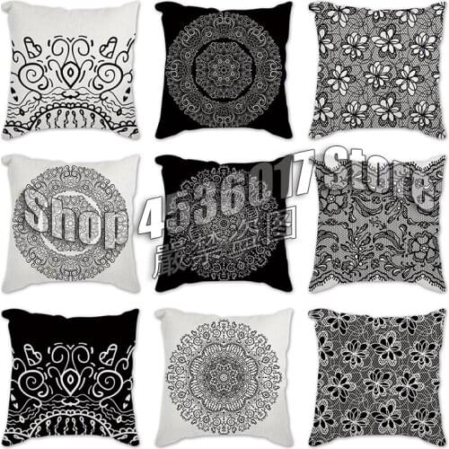 Geometric Flowers Cushion Cover Black and White Polyester Throw Pillow Case Striped Art Cushion Cover Home Decor Pillowcase