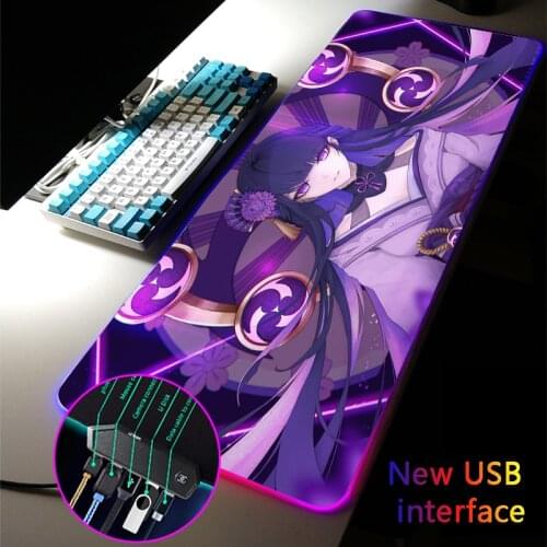 Genshin Impact RGB Gaming Large Size Mouse Pad LED 4-Port Games Computer PC Anime Girl Baal Mousepad USB Hub Mouse Mat for Csgo