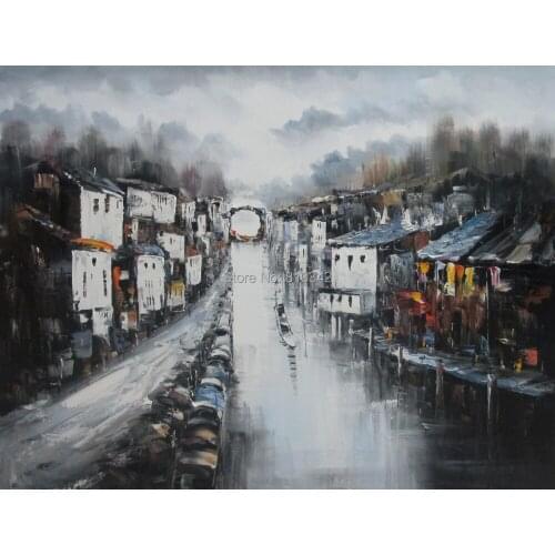 Handmade oil painting on canvas watery city painting for wall decoration