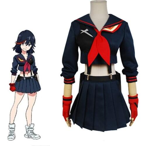 Anime KILL la KILL Matoi Ryuko Cosplay Costume Blue Wig Sailor Suit Women Girls Skirt Dress Halloween Christmas Party Uniform