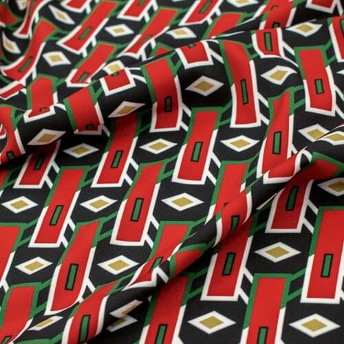 Red And Green Square On Black Digital Printing Fabric For Dress Tissus Au MÈTre Telas Algodon Estampadas Sewing Ткань Для Шитья