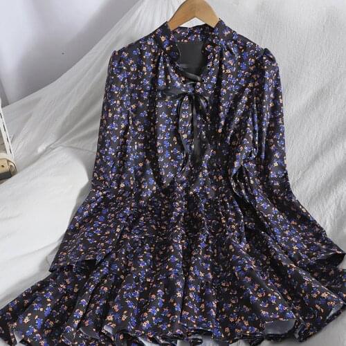 Abrini Summer Floral Ruffle Dress Women Slim Puff Sleeve Cute Mini Skirt Ball Gown Lace Femme Robe Vestido Draw String Loose