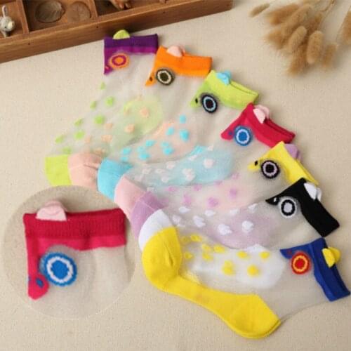 5pairs/lot Summer Fashion Slim Glass Thin Childrens Baby Socks Cotton Rabbit Cartoon Girls Socks Mesh Socks Female Calcetines
