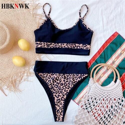 New High Waist Bikini Swimsuits Women Sexy Leopard Print Splicing Two-Piece Swimwear 2021 Summer Bathing Suit Female Bikinis Set
