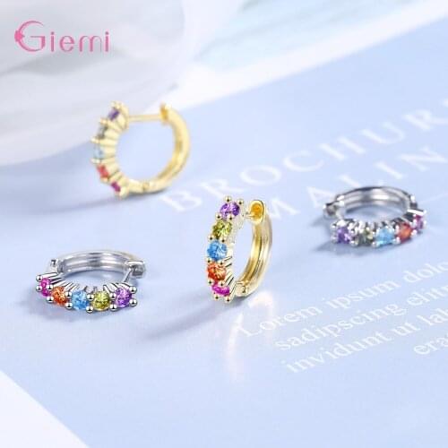 New Popular Women Luxury Colorful Cubic Zirconia Hoop Earrings 925 Sterling Silver Shiny Crystal Earrings Jewelry For Birthday