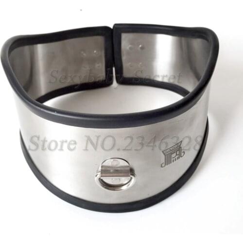 Stainless Steel Neck Collar Locking Bdsm Bondage Restraint Chastity Belt Posture Choker Strap Harness Adult Sex Toys For Couples