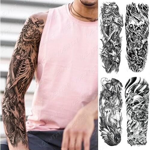 Large Arm Sleeve Tattoo Hell Goat Skull Waterproof Temporary Tatto Sticker Evil Satan Revenge Body Art Full Fake Tatoo Women Men